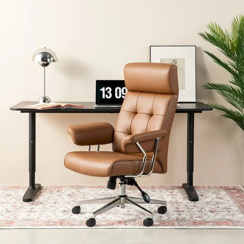 Sedia da ufficio ergonomica con schienale alto in pelle PU, schienale capitonné, girevole a 360°, capacità 120 kg