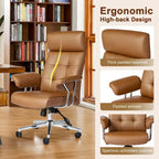 Sedia da ufficio ergonomica con schienale alto in pelle PU, schienale capitonné, girevole a 360°, capacità 120 kg