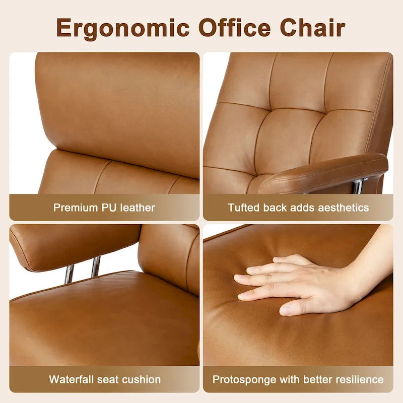Sedia da ufficio ergonomica con schienale alto in pelle PU, schienale capitonné, girevole a 360°, capacità 120 kg