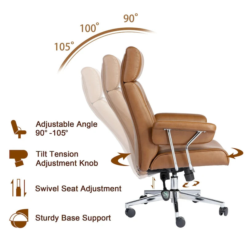 Sedia da ufficio ergonomica con schienale alto in pelle PU, schienale capitonné, girevole a 360°, capacità 120 kg