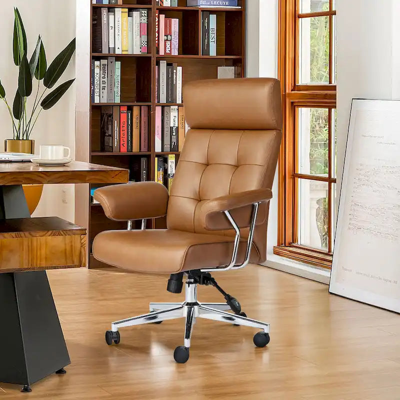 Sedia da ufficio ergonomica con schienale alto in pelle PU, schienale capitonné, girevole a 360°, capacità 120 kg