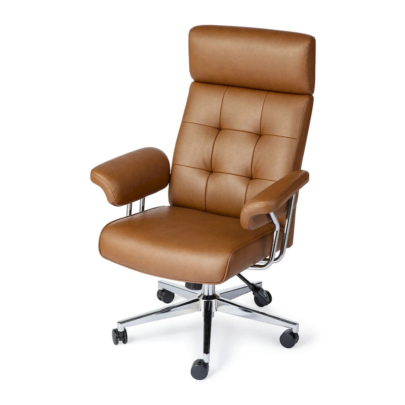 Sedia da ufficio ergonomica con schienale alto in pelle PU, schienale capitonné, girevole a 360°, capacità 120 kg