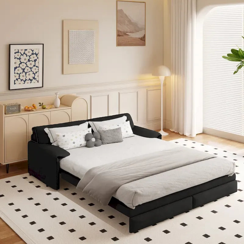 Divano letto convertibile 3-in-1 con contenitore laterale, Divano letto estraibile Queen da 66", Divano letto in velluto