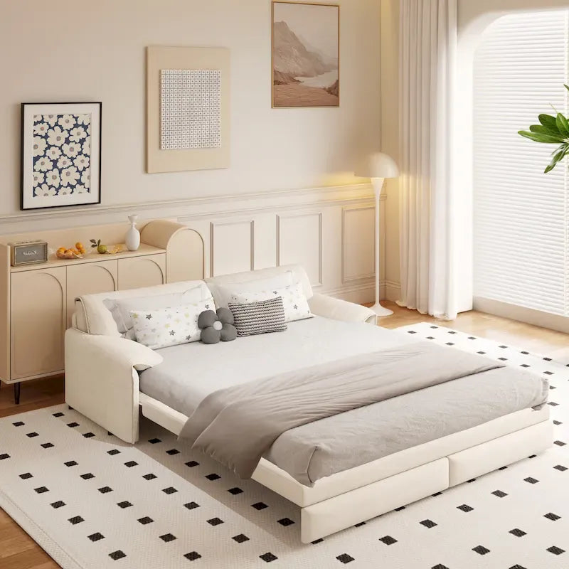 Divano letto convertibile 3-in-1 con contenitore laterale, Divano letto estraibile Queen da 66", Divano letto in velluto