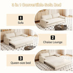 Divano letto convertibile 3-in-1 con contenitore laterale, Divano letto estraibile Queen da 66", Divano letto in velluto