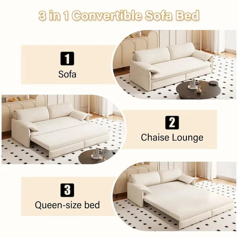 Divano letto convertibile 3-in-1 con contenitore laterale, Divano letto estraibile Queen da 66", Divano letto in velluto