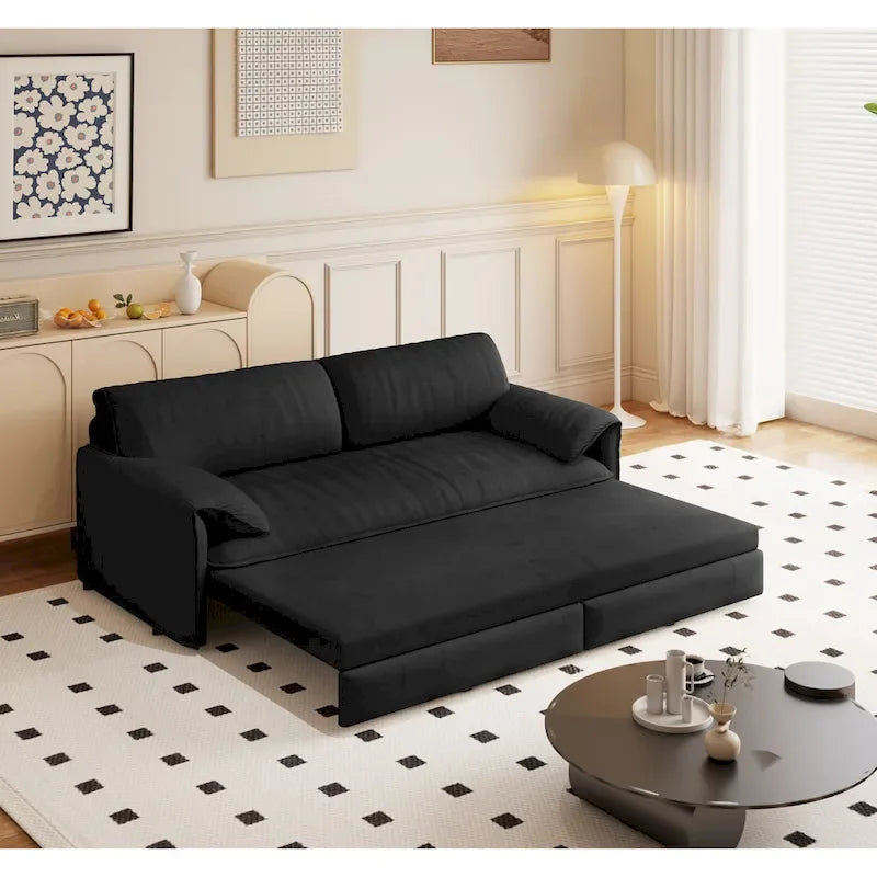Divano letto convertibile 3-in-1 con contenitore laterale, Divano letto estraibile Queen da 66", Divano letto in velluto