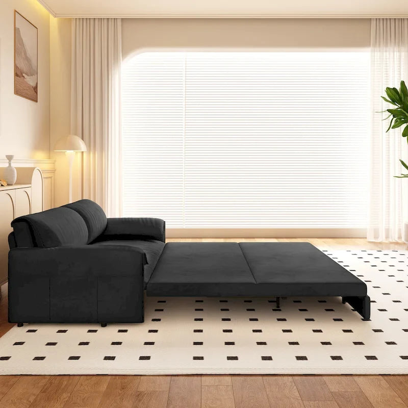 Divano letto convertibile 3-in-1 con contenitore laterale, Divano letto estraibile Queen da 66", Divano letto in velluto