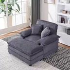 56.9 W Poltrona Oversize con Pouf, Poltrona da Lettura per Camera da Letto, Divano Letto Pigro, Poltrona Reclinabile Singola Moderna Oversize