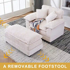 56.9 W Poltrona Oversize con Pouf, Poltrona da Lettura per Camera da Letto, Divano Letto Pigro, Poltrona Reclinabile Singola Moderna Oversize
