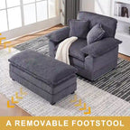 56.9 W Poltrona Oversize con Pouf, Poltrona da Lettura per Camera da Letto, Divano Letto Pigro, Poltrona Reclinabile Singola Moderna Oversize