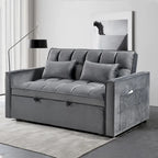 Divano letto futon moderno in velluto, divanetto piccolo con schienale reclinabile, cuscini decorativi, tasche