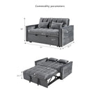 Divano letto futon moderno in velluto, divanetto piccolo con schienale reclinabile, cuscini decorativi, tasche