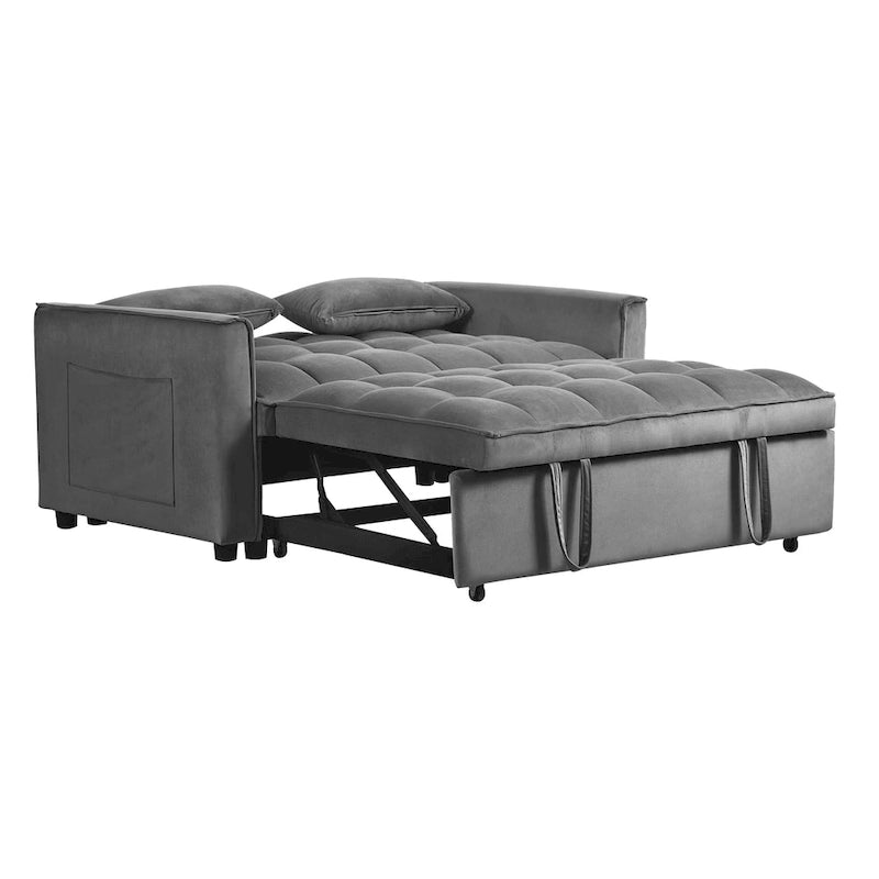 Divano letto futon moderno in velluto, divanetto piccolo con schienale reclinabile, cuscini decorativi, tasche