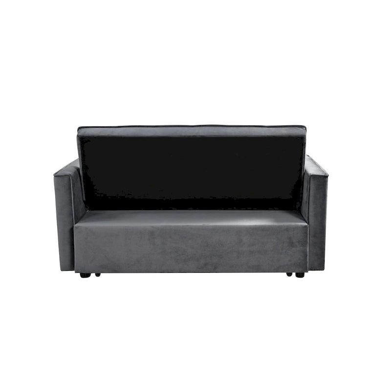 Divano letto futon moderno in velluto, divanetto piccolo con schienale reclinabile, cuscini decorativi, tasche
