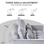 Divano letto futon moderno in velluto, divanetto piccolo con schienale reclinabile, cuscini decorativi, tasche