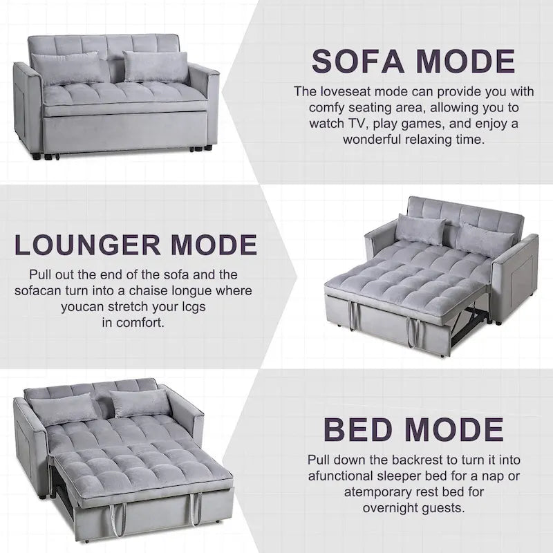 Divano letto futon moderno in velluto, divanetto piccolo con schienale reclinabile, cuscini decorativi, tasche