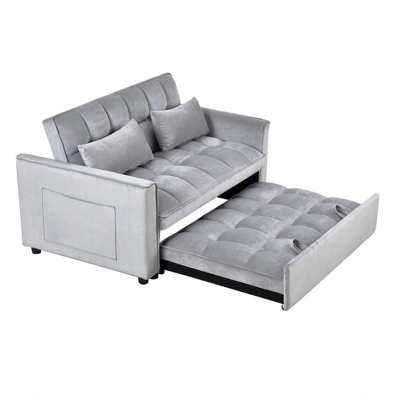 Divano letto futon moderno in velluto, divanetto piccolo con schienale reclinabile, cuscini decorativi, tasche
