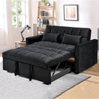 Divano letto futon moderno in velluto, divanetto piccolo con schienale reclinabile, cuscini decorativi, tasche
