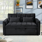 Divano letto futon moderno in velluto, divanetto piccolo con schienale reclinabile, cuscini decorativi, tasche