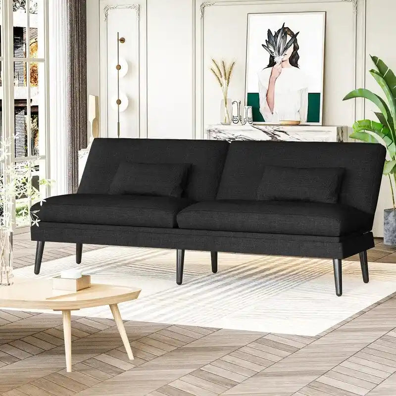 Divano letto futon convertibile Grondin, divano letto con schienale regolabile in 5 posizioni con 2 cuscini, reclinabile in stile moderno