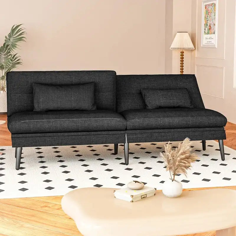 Divano letto futon convertibile Grondin, divano letto con schienale regolabile in 5 posizioni con 2 cuscini, reclinabile in stile moderno