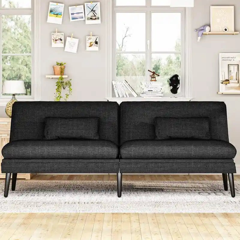 Divano letto futon convertibile Grondin, divano letto con schienale regolabile in 5 posizioni con 2 cuscini, reclinabile in stile moderno