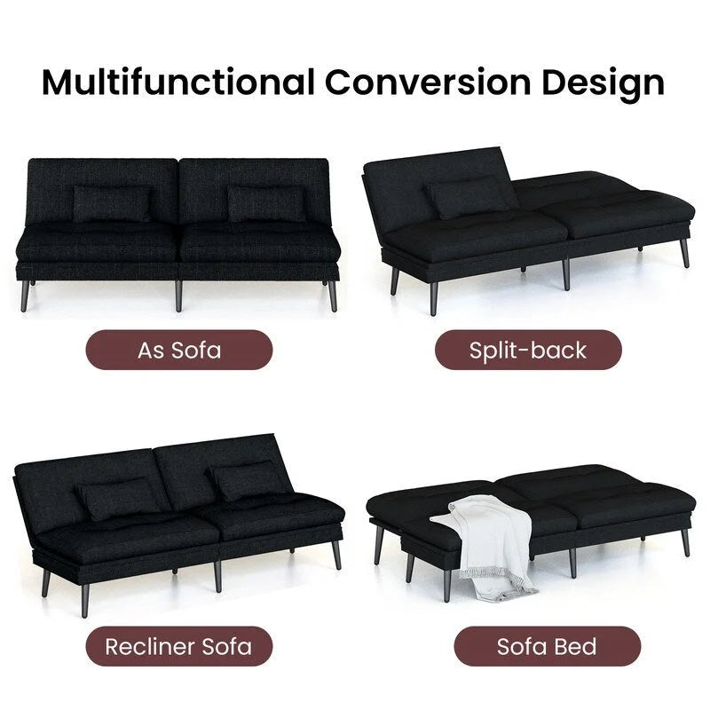 Divano letto futon convertibile Grondin, divano letto con schienale regolabile in 5 posizioni con 2 cuscini, reclinabile in stile moderno
