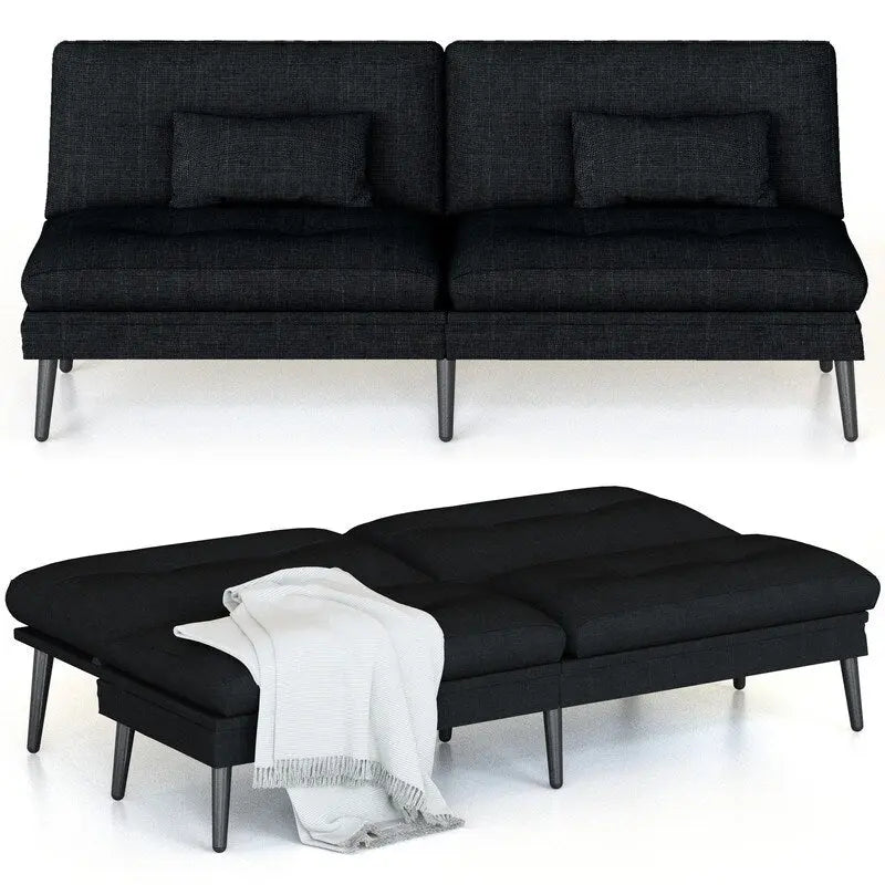 Divano letto futon convertibile Grondin, divano letto con schienale regolabile in 5 posizioni con 2 cuscini, reclinabile in stile moderno