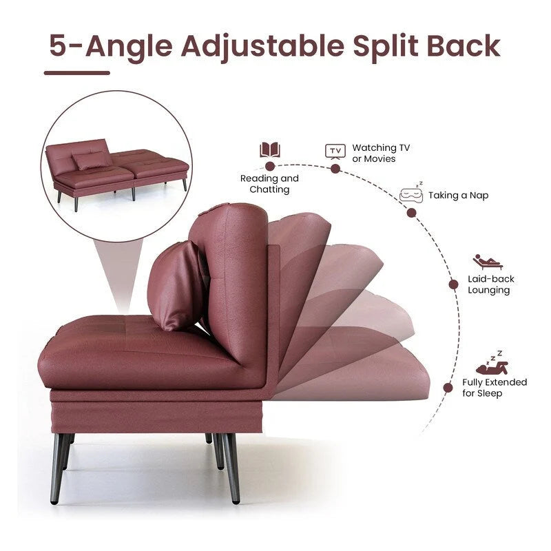 Divano letto futon convertibile Grondin, divano letto con schienale regolabile in 5 posizioni con 2 cuscini, reclinabile in stile moderno