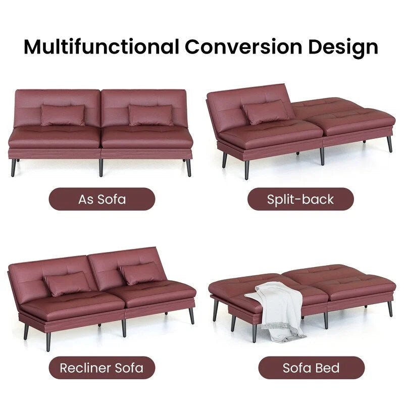 Divano letto futon convertibile Grondin, divano letto con schienale regolabile in 5 posizioni con 2 cuscini, reclinabile in stile moderno