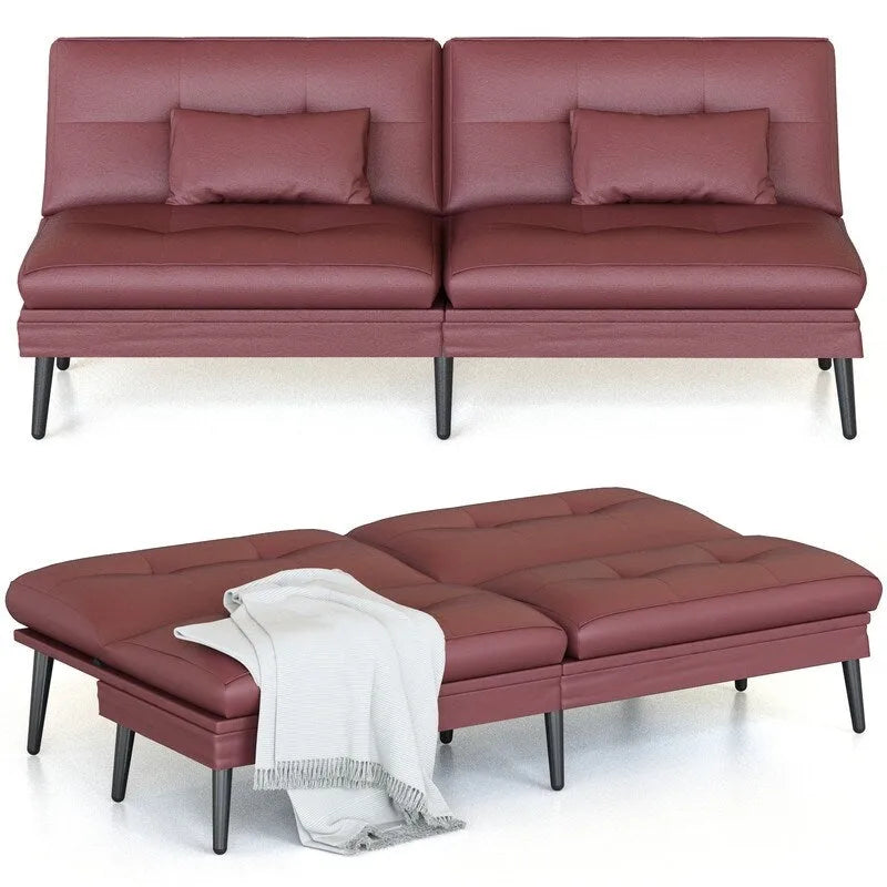 Divano letto futon convertibile Grondin, divano letto con schienale regolabile in 5 posizioni con 2 cuscini, reclinabile in stile moderno