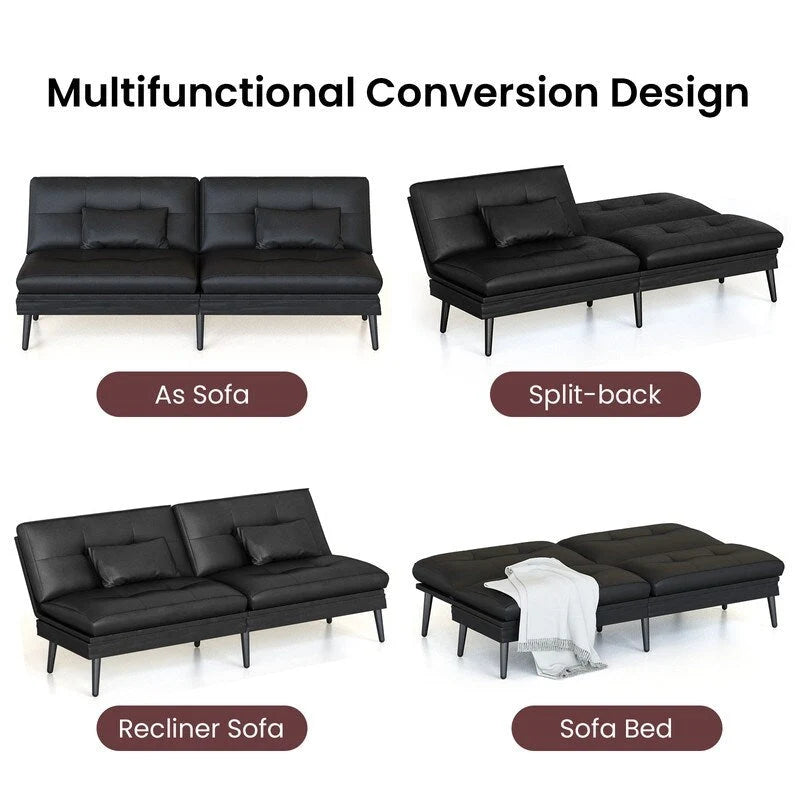 Divano letto futon convertibile Grondin, divano letto con schienale regolabile in 5 posizioni con 2 cuscini, reclinabile in stile moderno