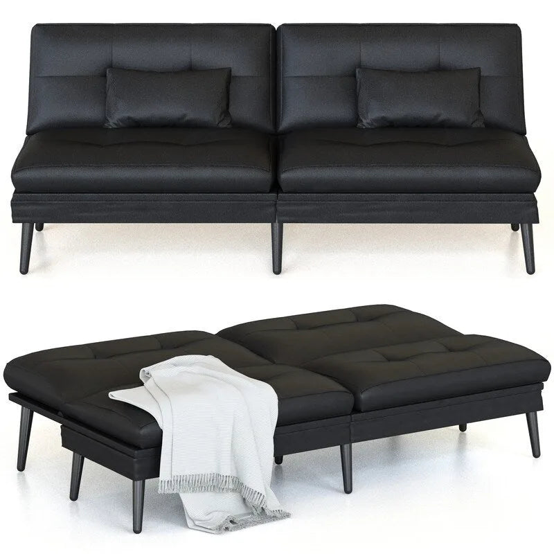 Divano letto futon convertibile Grondin, divano letto con schienale regolabile in 5 posizioni con 2 cuscini, reclinabile in stile moderno
