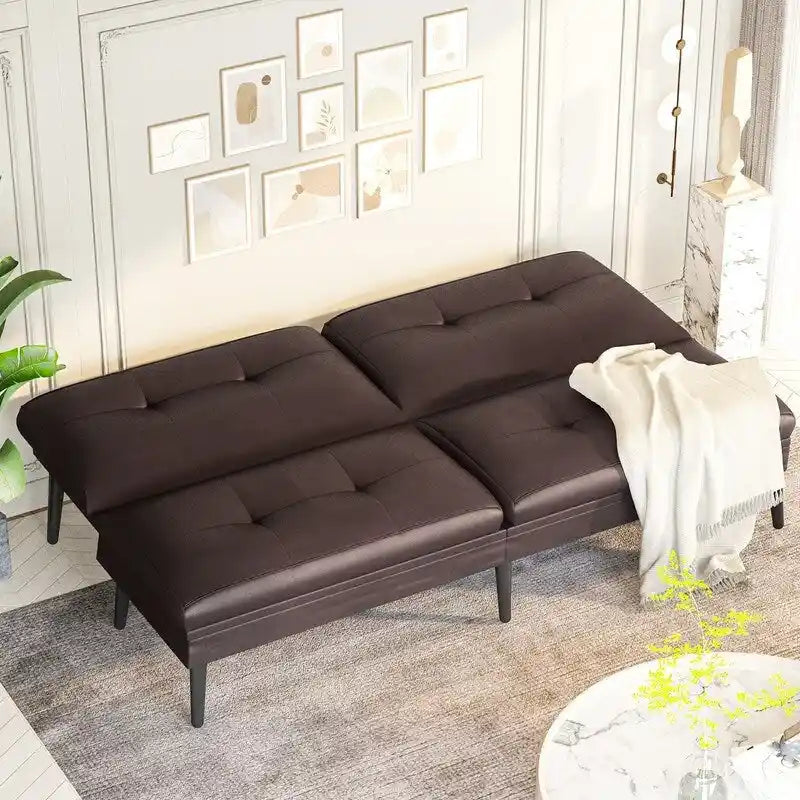 Divano letto futon convertibile Grondin, divano letto con schienale regolabile in 5 posizioni con 2 cuscini, reclinabile in stile moderno