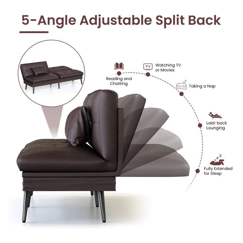 Divano letto futon convertibile Grondin, divano letto con schienale regolabile in 5 posizioni con 2 cuscini, reclinabile in stile moderno