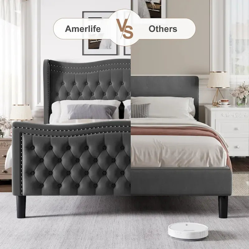 Letto matrimoniale moderno in velluto con testiera imbottita per camera da letto