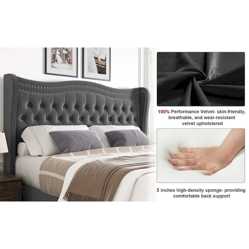 Letto matrimoniale moderno in velluto con testiera imbottita per camera da letto
