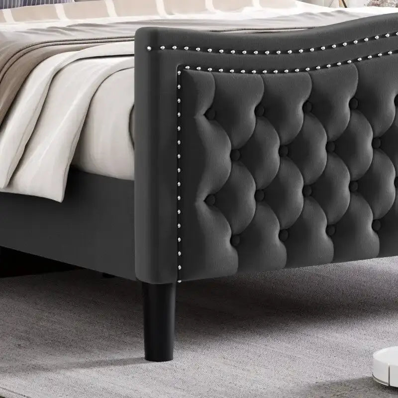 Letto matrimoniale moderno in velluto con testiera imbottita per camera da letto