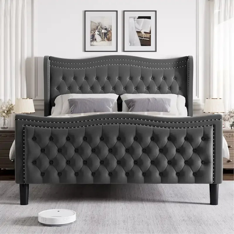 Letto matrimoniale moderno in velluto con testiera imbottita per camera da letto