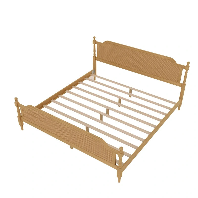 Letto a piattaforma in stile tradizionale con testiera e pediera in rattan per camera da letto