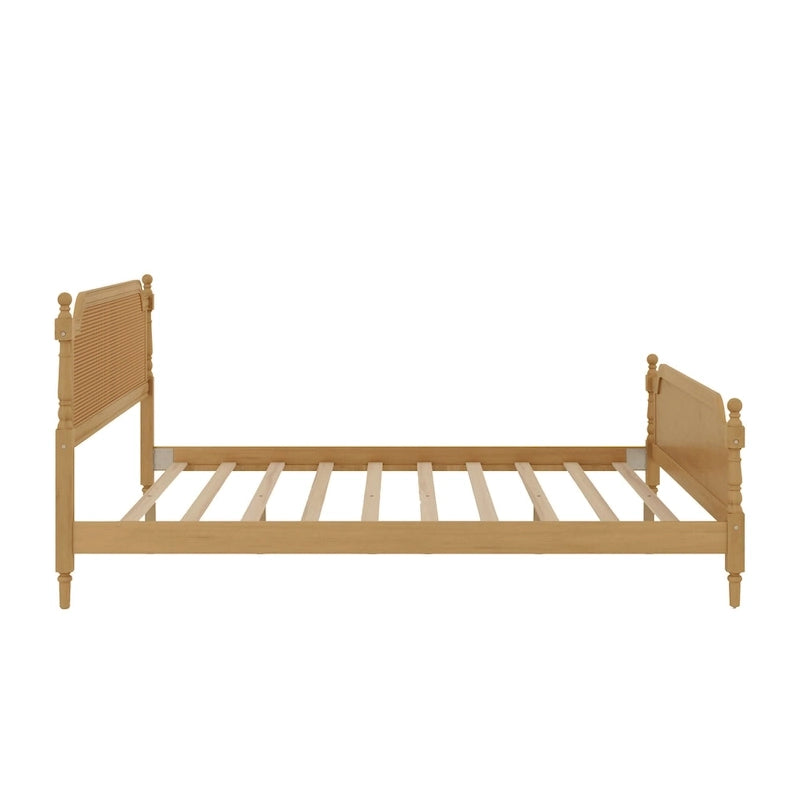 Letto a piattaforma in stile tradizionale con testiera e pediera in rattan per camera da letto