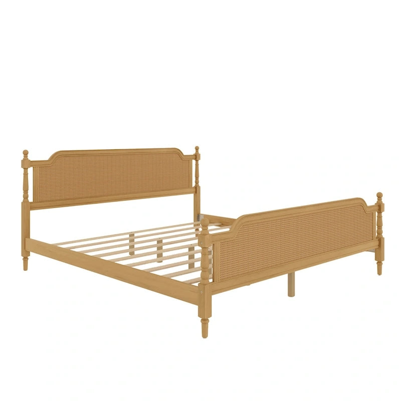 Letto a piattaforma in stile tradizionale con testiera e pediera in rattan per camera da letto