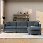Divano Sezionale a 4 Posti con Cuscino Removibile, Grigio 107.87, Pouf Movibile, Bracciolo con Contenitore