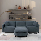 Divano Sezionale a 4 Posti con Cuscino Removibile, Grigio 107.87, Pouf Movibile, Bracciolo con Contenitore