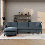 Divano Sezionale a 4 Posti con Cuscino Removibile, Grigio 107.87, Pouf Movibile, Bracciolo con Contenitore
