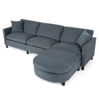 Divano Sezionale a 4 Posti con Cuscino Removibile, Grigio 107.87, Pouf Movibile, Bracciolo con Contenitore