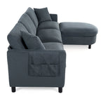 Divano Sezionale a 4 Posti con Cuscino Removibile, Grigio 107.87, Pouf Movibile, Bracciolo con Contenitore