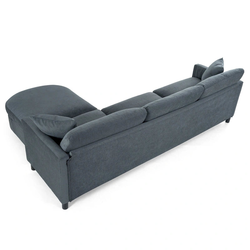 Divano Sezionale a 4 Posti con Cuscino Removibile, Grigio 107.87, Pouf Movibile, Bracciolo con Contenitore