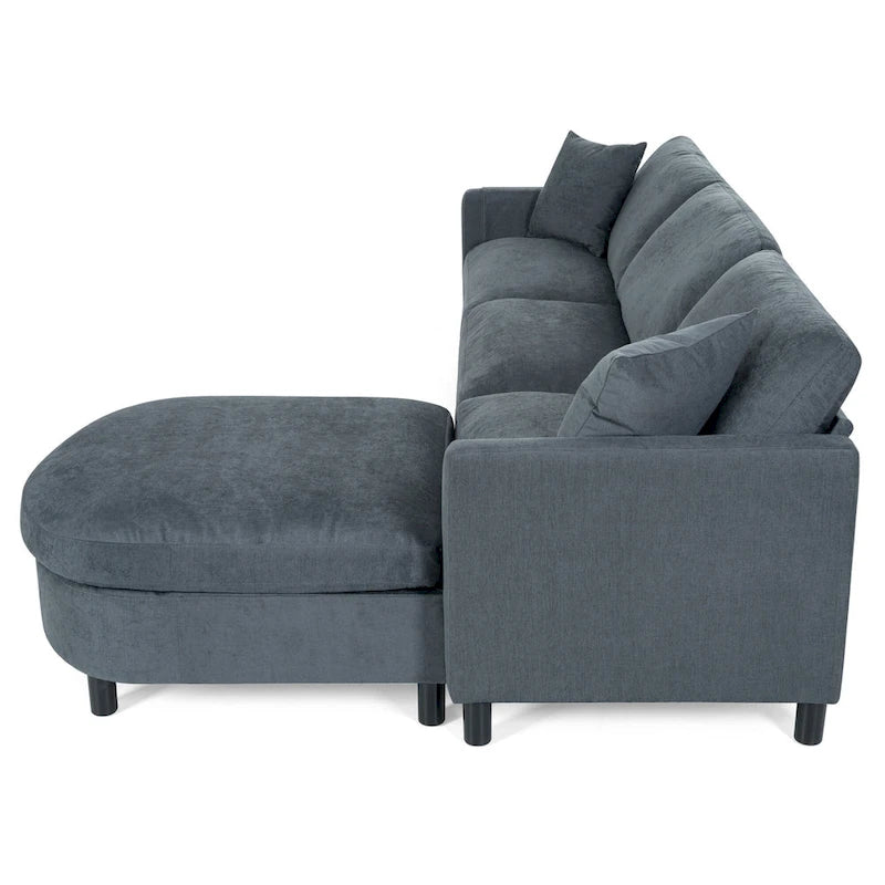 Divano Sezionale a 4 Posti con Cuscino Removibile, Grigio 107.87, Pouf Movibile, Bracciolo con Contenitore